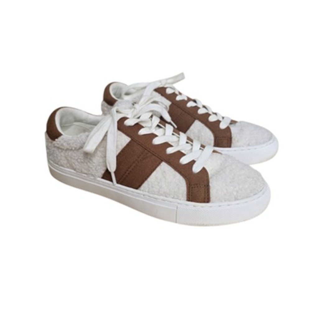 J.Crew Shoes Womens Size 7.5 White Brown Sherpa Faux Fur Low Top Lace‎ Up BJ272